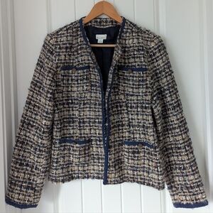 Vintage Bellessa Tweed Blazer Tan & Navy Size 14 Made In Canada
